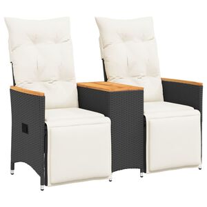 vidaXL Canap&eacute; de jardin inclinable 2 places avec table noir poly rotin