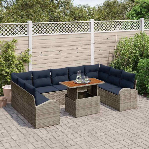 vidaXL Ensemble de canap&eacute; de jardin 10 pcs gris et bleu marine