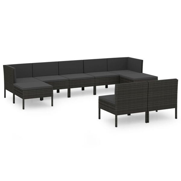 vidaXL Salon de jardin 9 pcs avec coussins R&eacute;sine tress&eacute;e Noir