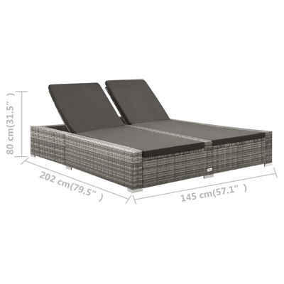 vidaXL Chaise longue double Résine tressée Gris