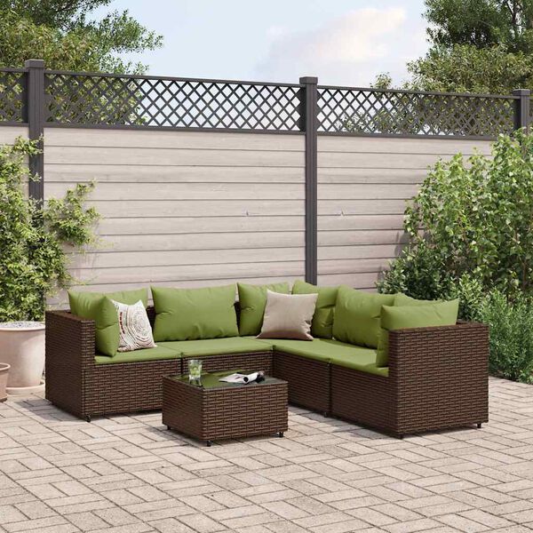 vidaXL Salon de jardin 6 pcs avec coussins Marron R&eacute;sine tress&eacute;e