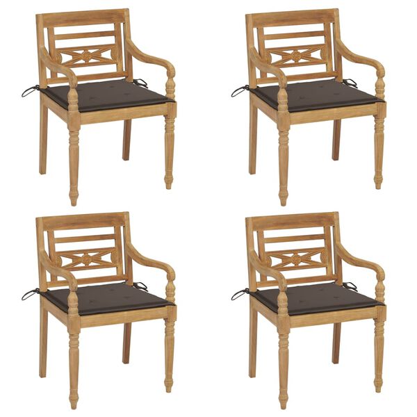 vidaXL Chaises Batavia avec coussins lot de 4 Bois de teck solide