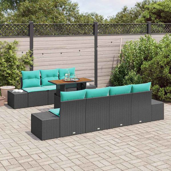 vidaXL Ensemble de salle &agrave; manger pour jardin 8 pcs Noir et Sarcelle