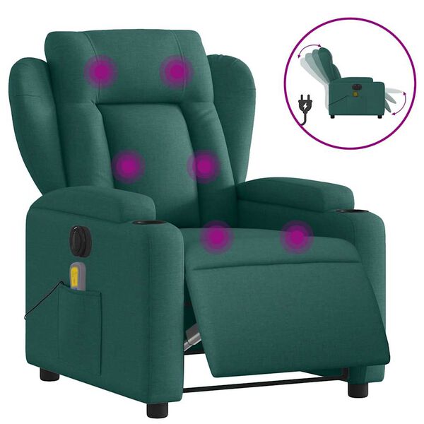 vidaXL Fauteuil inclinable de massage &eacute;lectrique vert fonc&eacute; tissu