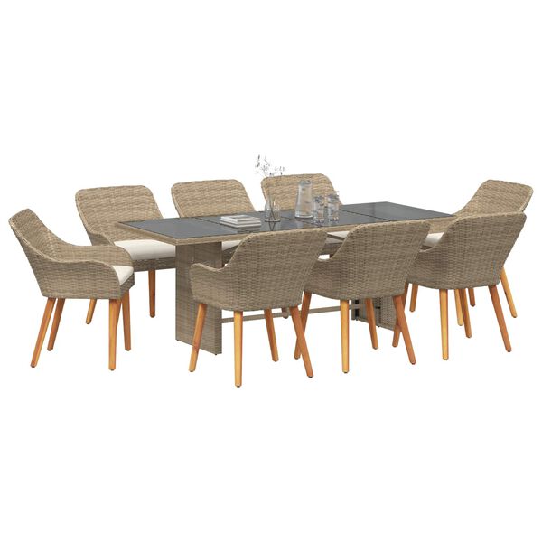 vidaXL Ensemble de salle à manger pour jardin 9 pcs Beige polyrotin