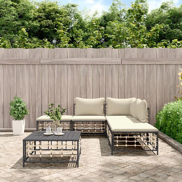 vidaXL Salon de jardin 6 pcs avec coussins anthracite r&eacute;sine tress&eacute;e