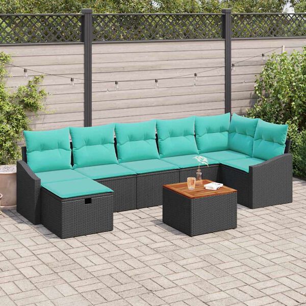 vidaXL Ensemble de canapé de jardin avec coussin 8 pcs Noir Poly rotin