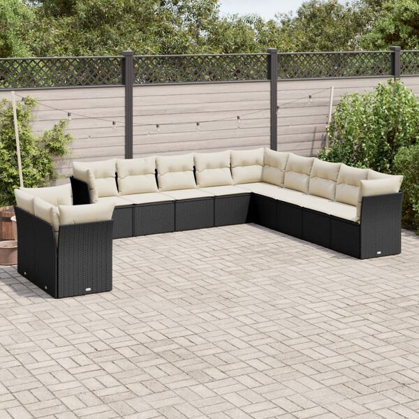 vidaXL Salon de jardin 11 pcs avec coussins noir r&eacute;sine tress&eacute;e