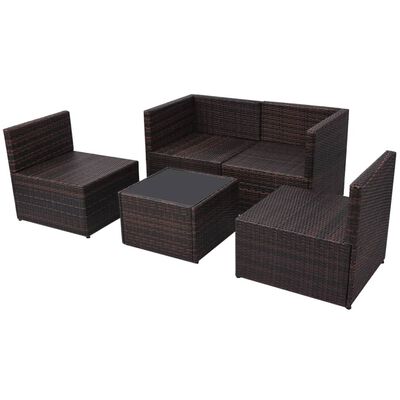 vidaXL Salon de jardin 5 pcs avec coussins Résine tressée Marron