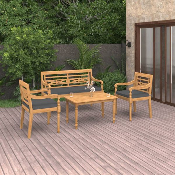 vidaXL Salon de jardin 4 pcs avec coussins Bois de teck solide