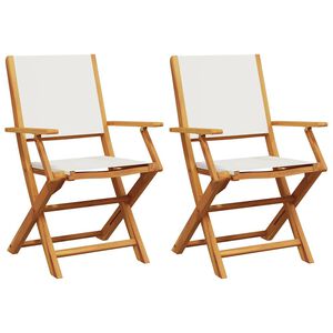 vidaXL Chaises de jardin lot de 2 blanc cr&egrave;me bois acacia massif tissu