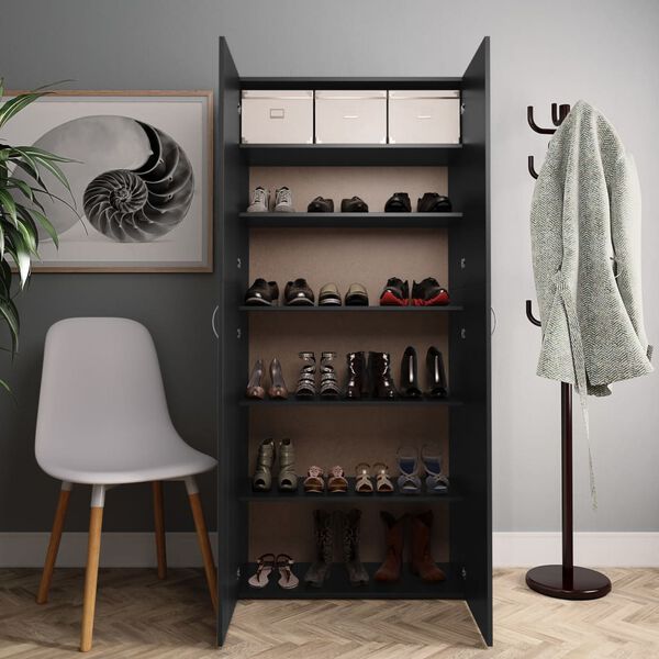 vidaXL Armoire &agrave; chaussures Noir 80x35,5x180 cm Bois d'ing&eacute;nierie
