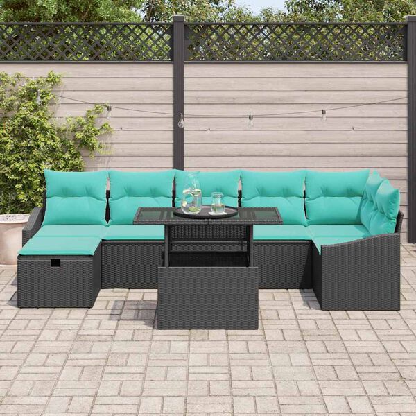 vidaXL Ensemble de canap&eacute; de jardin 8 pcs Noir polyrotin
