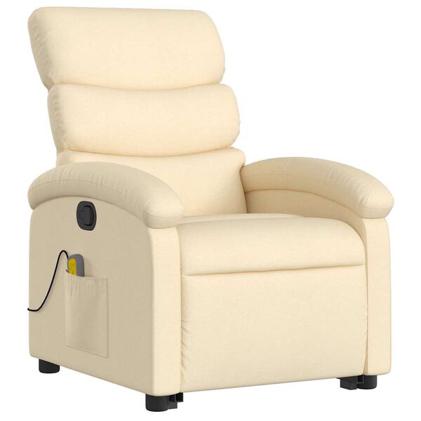 vidaXL Fauteuil inclinable de massage cr&egrave;me tissu