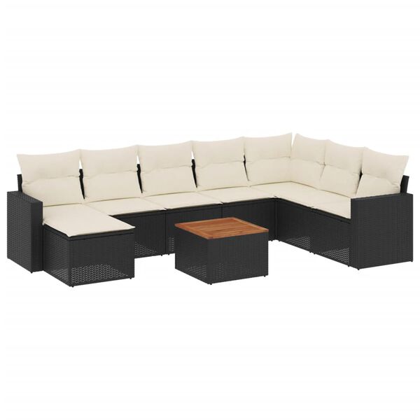 vidaXL Salon de jardin 9 pcs avec coussins noir r&eacute;sine tress&eacute;e