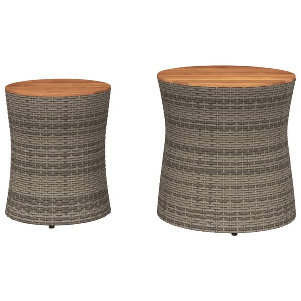 vidaXL Tables d'appoint de jardin 2 pcs dessus en bois gris poly rotin