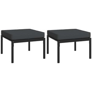 vidaXL Tabourets de jardin et coussins gris lot de 2 60x60x35 cm acier