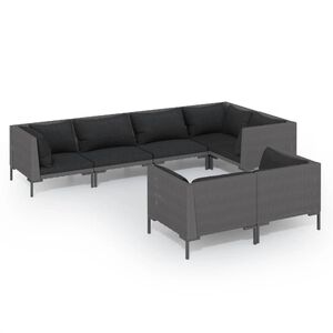 vidaXL Salon de jardin 7 pcs avec coussins R&eacute;sine tress&eacute;e Gris fonc&eacute;