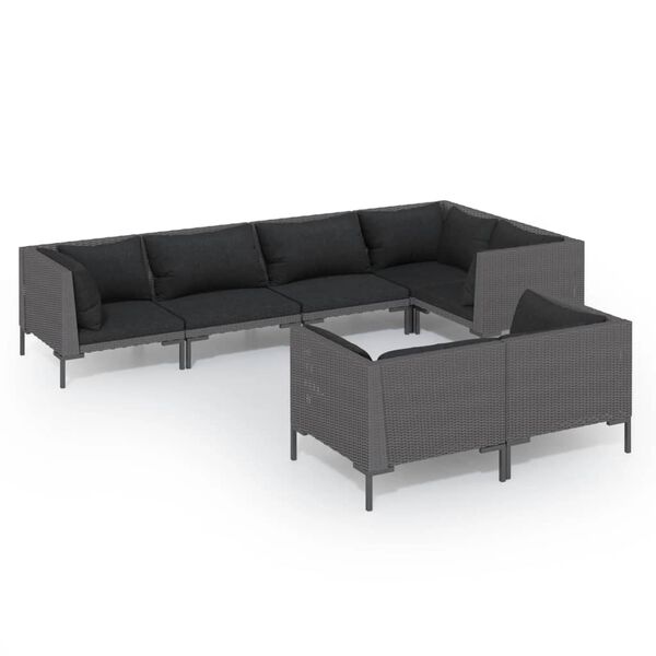 vidaXL Salon de jardin 7 pcs avec coussins R&eacute;sine tress&eacute;e Gris fonc&eacute;