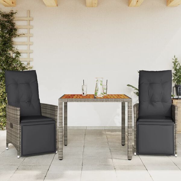 vidaXL Ensemble de bistro de jardin 3 pcs coussins gris poly rotin