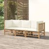 vidaXL Salon de jardin 3 pcs avec coussins blanc cr&egrave;me bambou