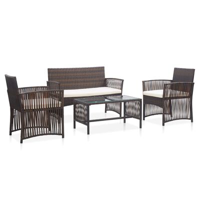 vidaXL Salon de jardin 4 pcs avec coussins Résine tressée Marron