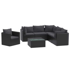 vidaXL Salon de jardin 7 pcs avec coussins R&eacute;sine tress&eacute;e Noir