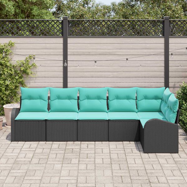 vidaXL Ensemble de canapé de jardin 6 pcs Noir et turquoise polyrotin