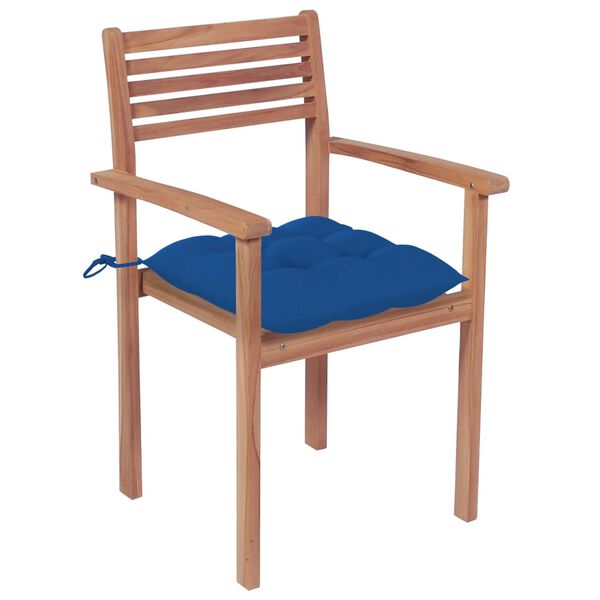 vidaXL Chaises de jardin lot de 4 et coussins bleu Bois de teck solide