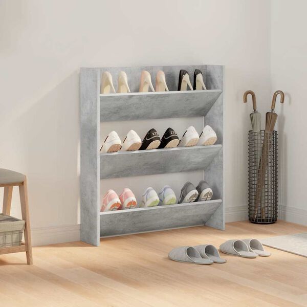 vidaXL Armoire &agrave; chaussures murale Gris b&eacute;ton 80x18x90 cm Agglom&eacute;r&eacute;