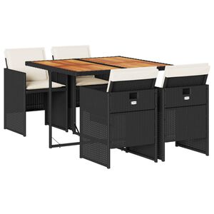 vidaXL Ensemble &agrave; manger de jardin coussins 5pcs Noir R&eacute;sine tress&eacute;e