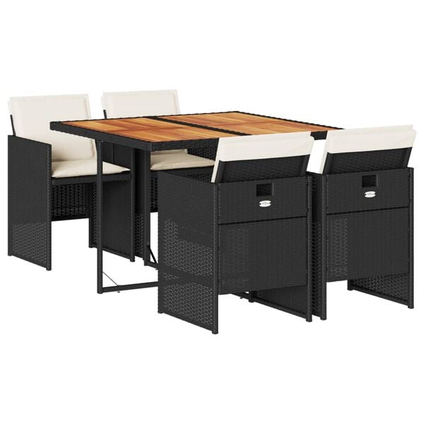 vidaXL Ensemble &agrave; manger de jardin coussins 5pcs Noir R&eacute;sine tress&eacute;e