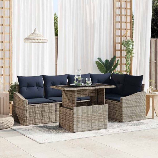 vidaXL Ensemble de canap&eacute; de jardin 6 pcs Gris et bleu marine