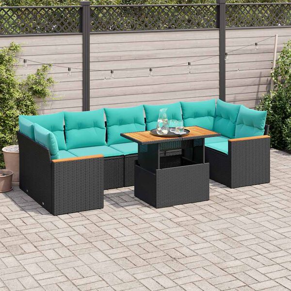 vidaXL Salon de jardin 8 pcs avec coussins noir r&eacute;sine tress&eacute;e