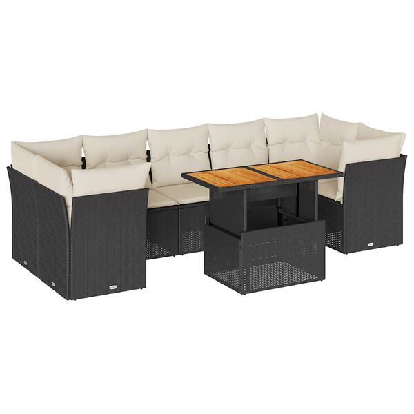 vidaXL Salon de jardin 8 pcs avec coussins noir r&eacute;sine tress&eacute;e