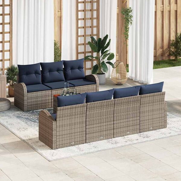 vidaXL Ensemble de canap&eacute; de jardin avec coussin 8 pcs Gris polyrotin
