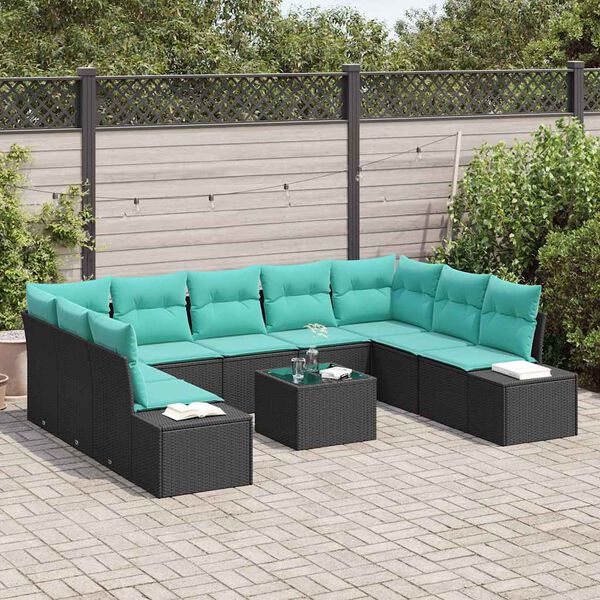 vidaXL Ensemble de canap&eacute; de jardin avec coussin 10 pcs Noir polyrotin