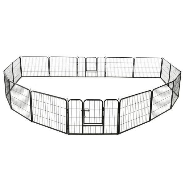 vidaXL Parc pour chiens 16 panneaux Acier 60 x 80 cm Noir