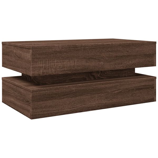 vidaXL Table basse avec lumi&egrave;res LED ch&ecirc;ne marron 90x50x40 cm