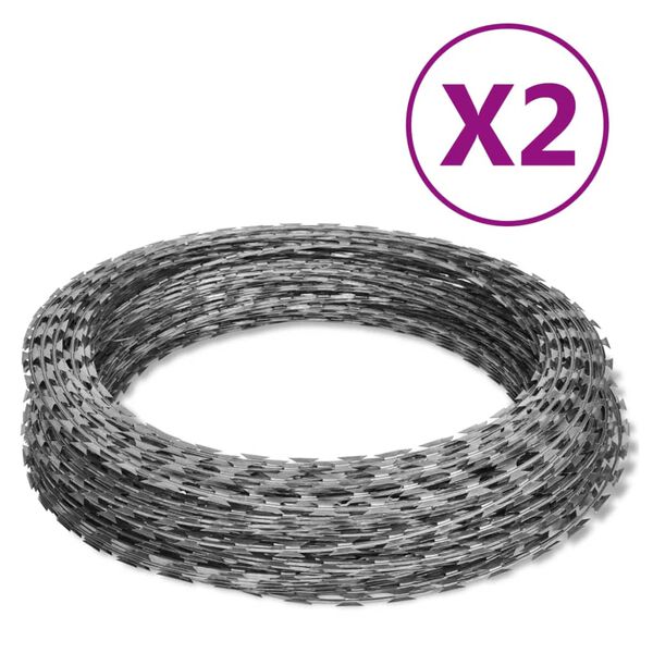 vidaXL Fils barbel&eacute;s h&eacute;lico&iuml;daux rouleaux 2 pcs acier galvanis&eacute; 60 m