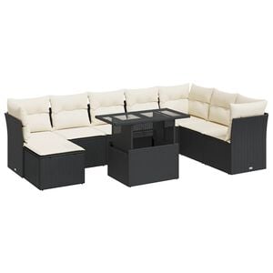 vidaXL Salon de jardin 9 pcs avec coussins noir r&eacute;sine tress&eacute;e