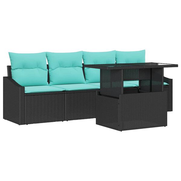 vidaXL Ensemble de canap&eacute; de jardin avec coussin 5 pcs Noir polyrotin