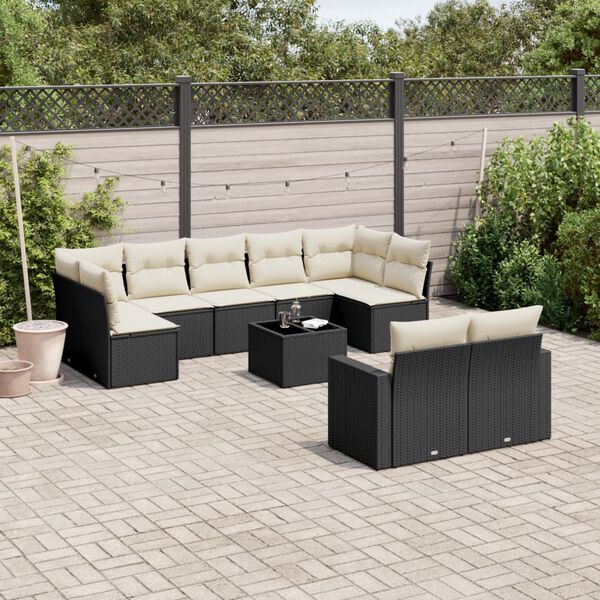 vidaXL Salon de jardin 10 pcs avec coussins noir r&eacute;sine tress&eacute;e