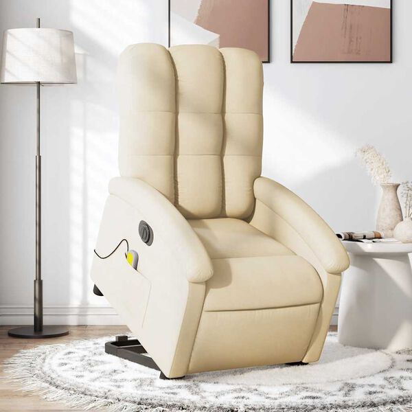 vidaXL Fauteuil inclinable de massage &eacute;lectrique cr&egrave;me tissu