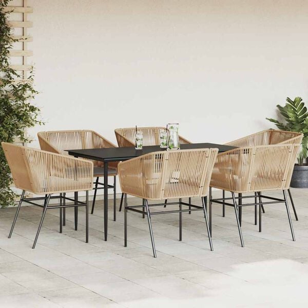 vidaXL Ensemble &agrave; manger jardin coussins 7pcs marron poly rotin verre