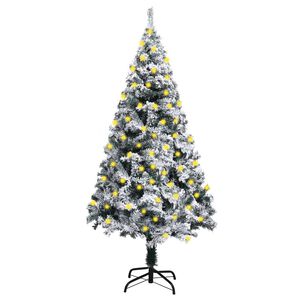 vidaXL Sapin de No&euml;l artificiel pr&eacute;-&eacute;clair&eacute; et flocons de neige vert
