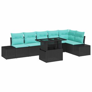 vidaXL Ensemble de canap&eacute; de jardin 7 pcs Noir et Bleu polyrotin