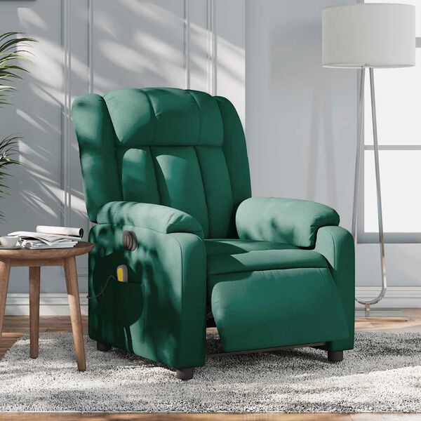 vidaXL Fauteuil inclinable de massage &eacute;lectrique vert fonc&eacute; tissu