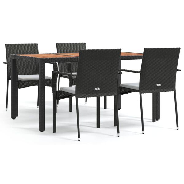 vidaXL Ensemble &agrave; manger de jardin coussins 5pcs Noir R&eacute;sine tress&eacute;e