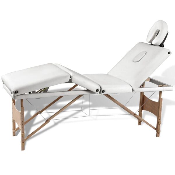 vidaXL Table de massage pliable Blanc crème 4 zones avec cadre en bois